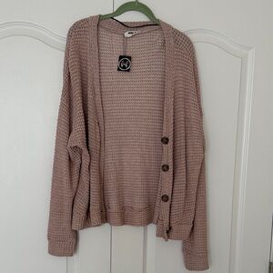 NWT Boutique Waffle Knit Button-Up Cardigan - Dusty Pink